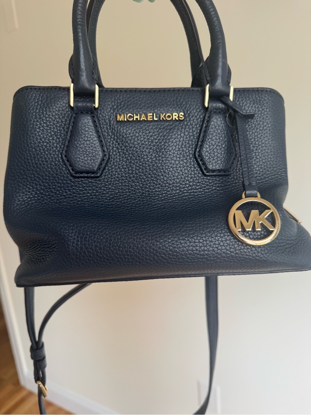 Michael Kors Black Pebbled Leather Satchel with Gold Hardware